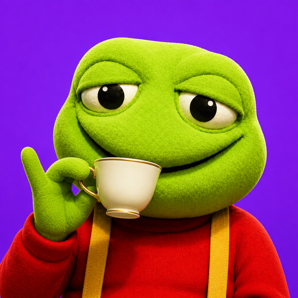 The Toad Pepe sipping tea