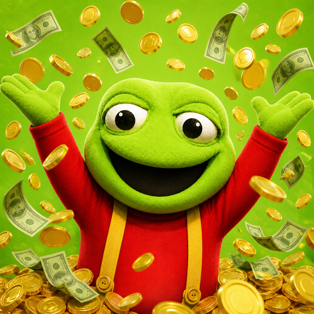 The Toad Pepe throwing gold coins